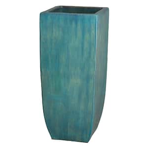 39 in. Tall Square Teal Ceramic Planter
