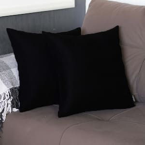 Honey Decorative Throw Pillow Cover Solid Color 18 in. x 18 in. Black Square Pillowcase Set of 2