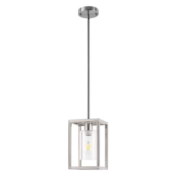 Emeritpro 45.6 in. 1-Light Brushed Nickel Kitchen Island Pendant Light with Clear Glass Shade for Dining RoomNo Bulb Included