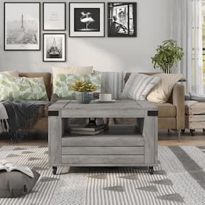 Doreen 31.5 in. L Vintage Gray Oak 19.7 in. H Square Veneer Coffee Table with 1-Drawer And Wheels