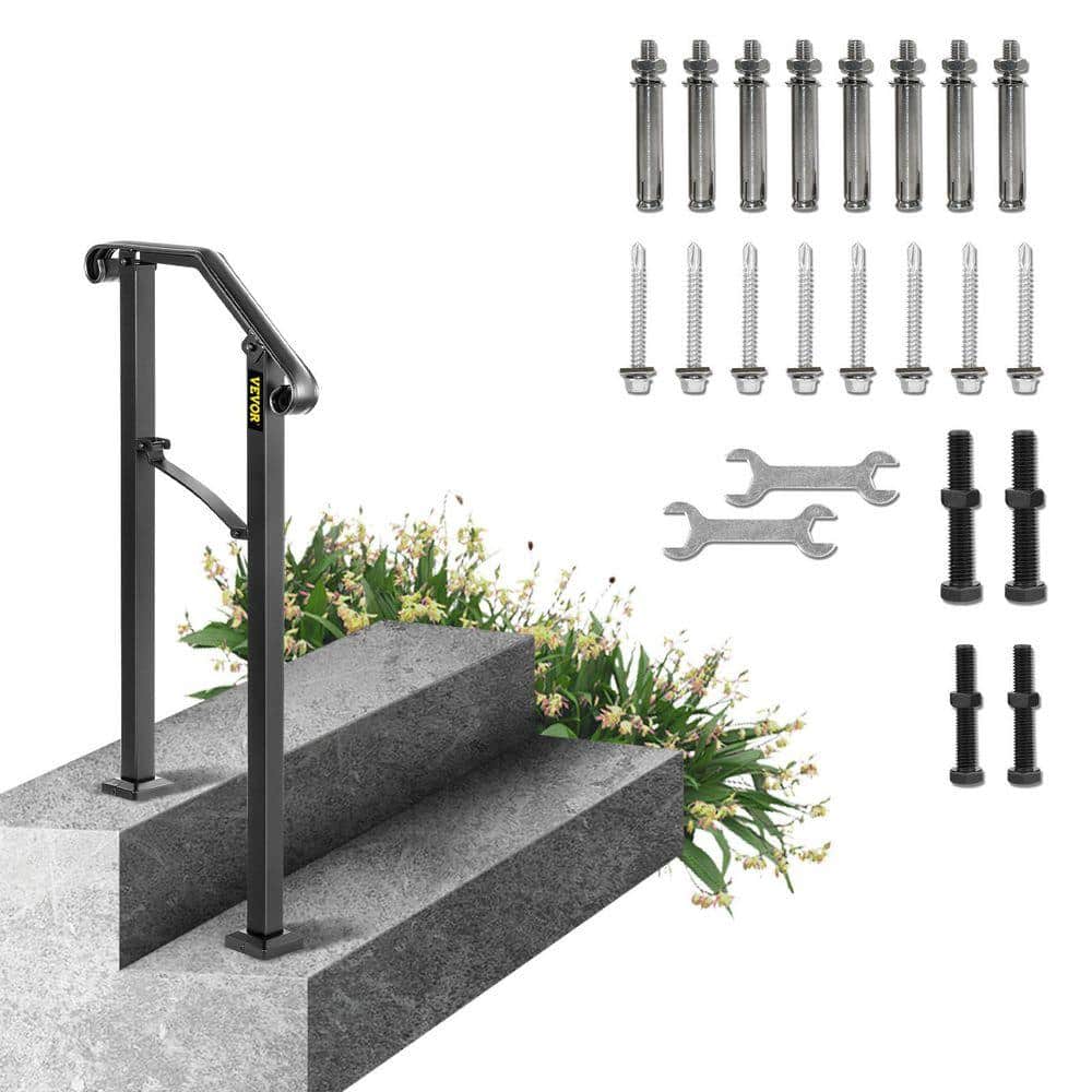 VEVOR 1 ft. Wrought Iron Handrail Fit 1 or 2 Steps Handrails for Outdoor Steps Flexible Porch Railing, Black (azyoVDFfRvPQIh5)