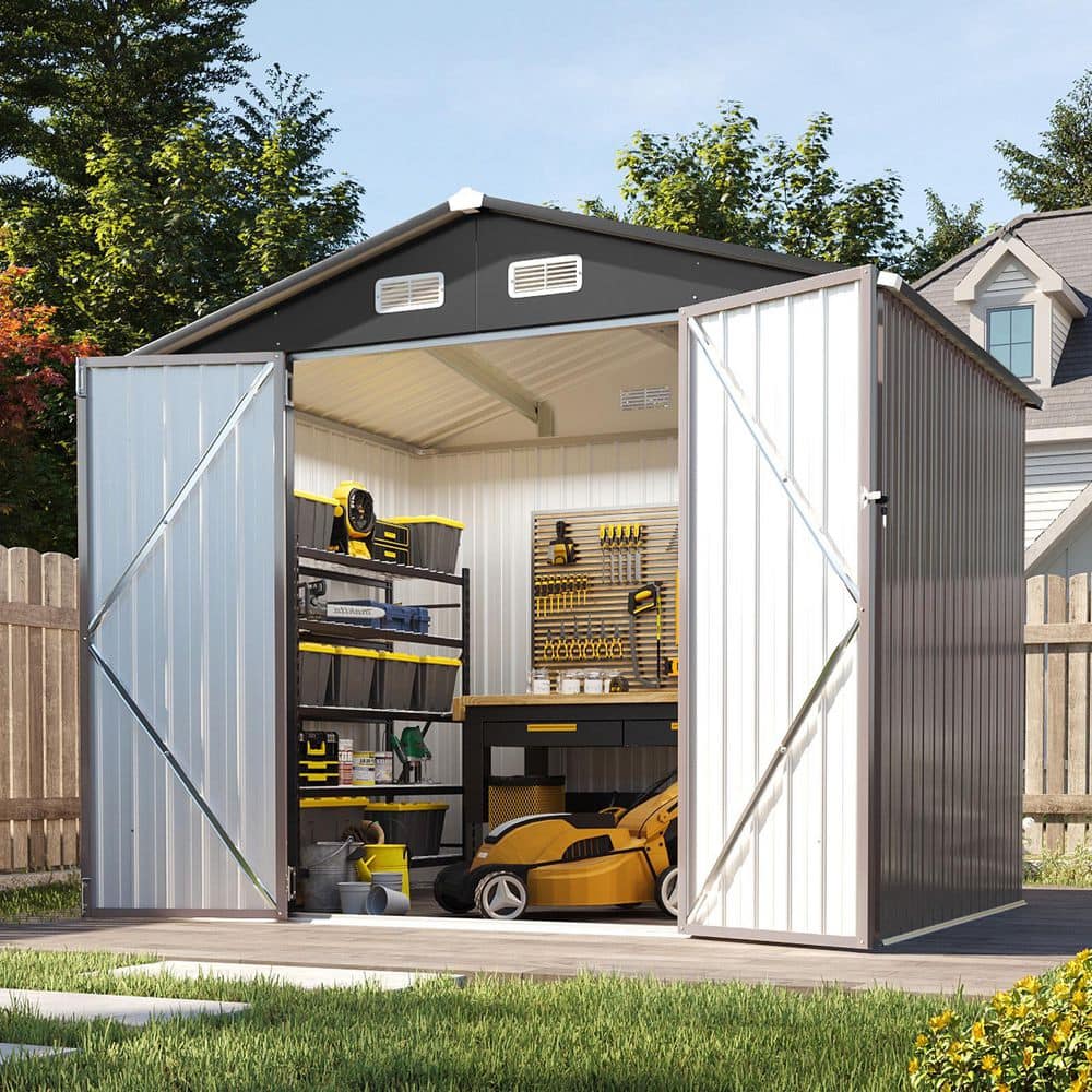 Sizzim 8 ft. W x 6 ft. D Metal Storage Shed with Vents and