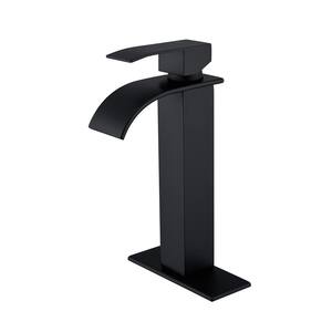 Single Handle Single Hole Tall Vessel Sink Faucet with Deckplate Included in Matte Black