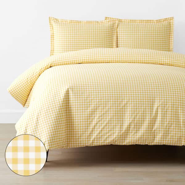 Company Kids Yellow Gingham Organic Cotton Percale Queen Duvet Cover Set