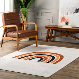 Lia Machine Washable Beige 4 ft. x 6 ft. Rainbow Print Area Rug