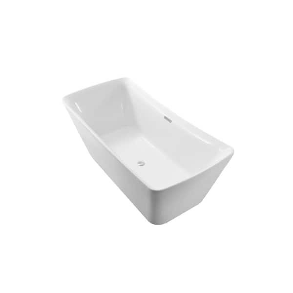 Streamline 67 in. Acrylic Flatbottom Non-Whirlpool Bathtub in Glossy White with Polished Chrome Drain and Overflow Cover