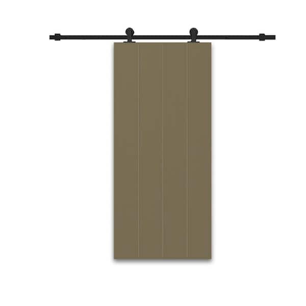 CALHOME 24 in. x 84 in. Olive Green Painted Composite MDF Paneled Interior Sliding Barn Door with Hardware Kit