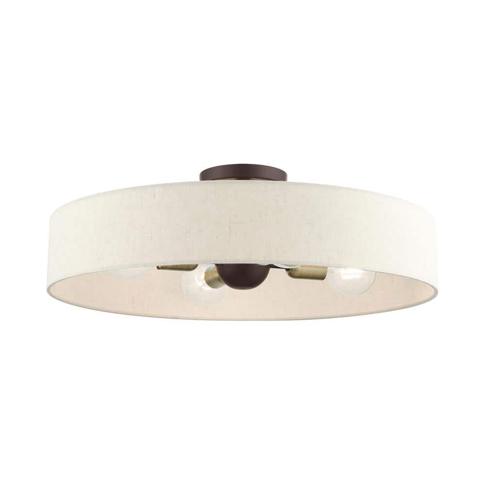 Ambridge 22 in. 4-Light Bronze Semi Flush Mount with Oatmeal Fabric Shade price history on PriceWatchPro