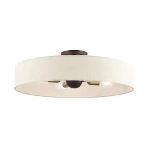 Ambridge 22 in. 4-Light Bronze Semi Flush Mount with Oatmeal Fabric Shade