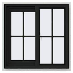 24 in. x 24 in. V-2500 Series Bronze FiniShield Vinyl Left-Handed Sliding Window with Colonial Grids/Grilles