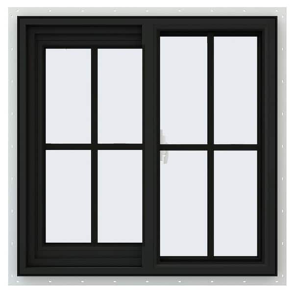 JELD-WEN 24 in. x 24 in. V-2500 Series Bronze Exterior/White Interior FiniShield Vinyl Left-Handed Sliding Window w/Colonial Grid