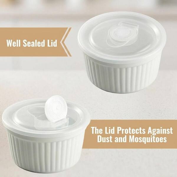 6-Piece White Porcelain Ramekins with Airtight Lids Ceramic Oven