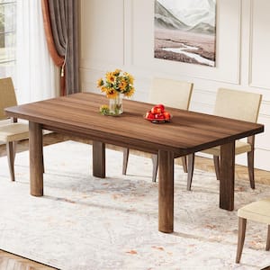 Halsey 63 in. Farmhouse Brown Wood 4 Legs Dining Table Rectangular Dinner Kitchen Table for 4 to 6