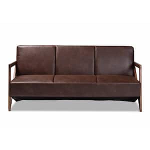 Christa 68.5 in. Width Dark Brown and Walnut Brown Fabric 3-Seats Sofa