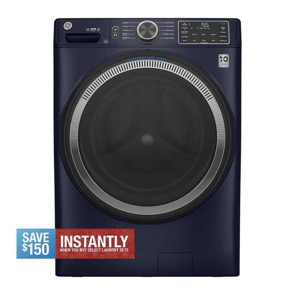 GE 4.8 cu. ft. Smart Sapphire Blue Front Load Washer with OdorBlock UltraFresh Vent System and Sanitize with Oxi