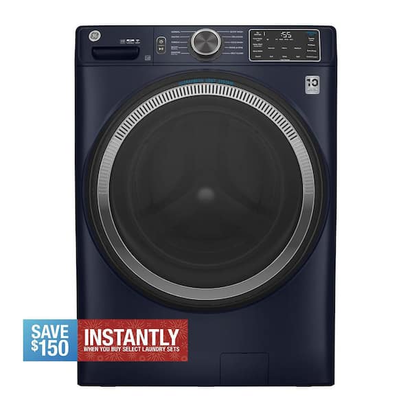 GE 4.8 cu. ft. Smart Sapphire Blue Front Load Washer with OdorBlock UltraFresh Vent System and Sanitize with Oxi