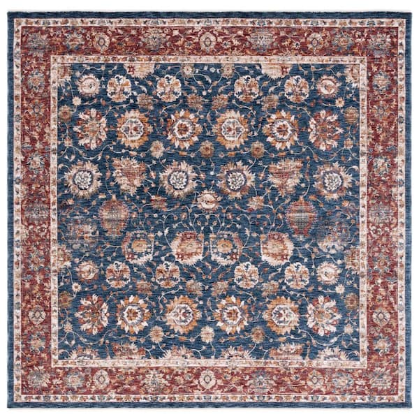 Heirloom 7 ft. x 7 ft. Navy/Rust Border Floral Square Area Rug