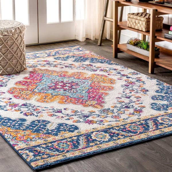 JONATHAN Y Bohemian Flair Boho Blue/Multi 3 ft. x 5 ft. Vintage Medallion Indoor Area Rug