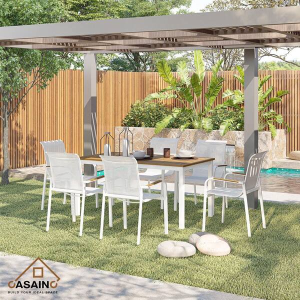 Unbranded White 7-Piece Luxury Teak Aluminum Outdoor Dining Set
