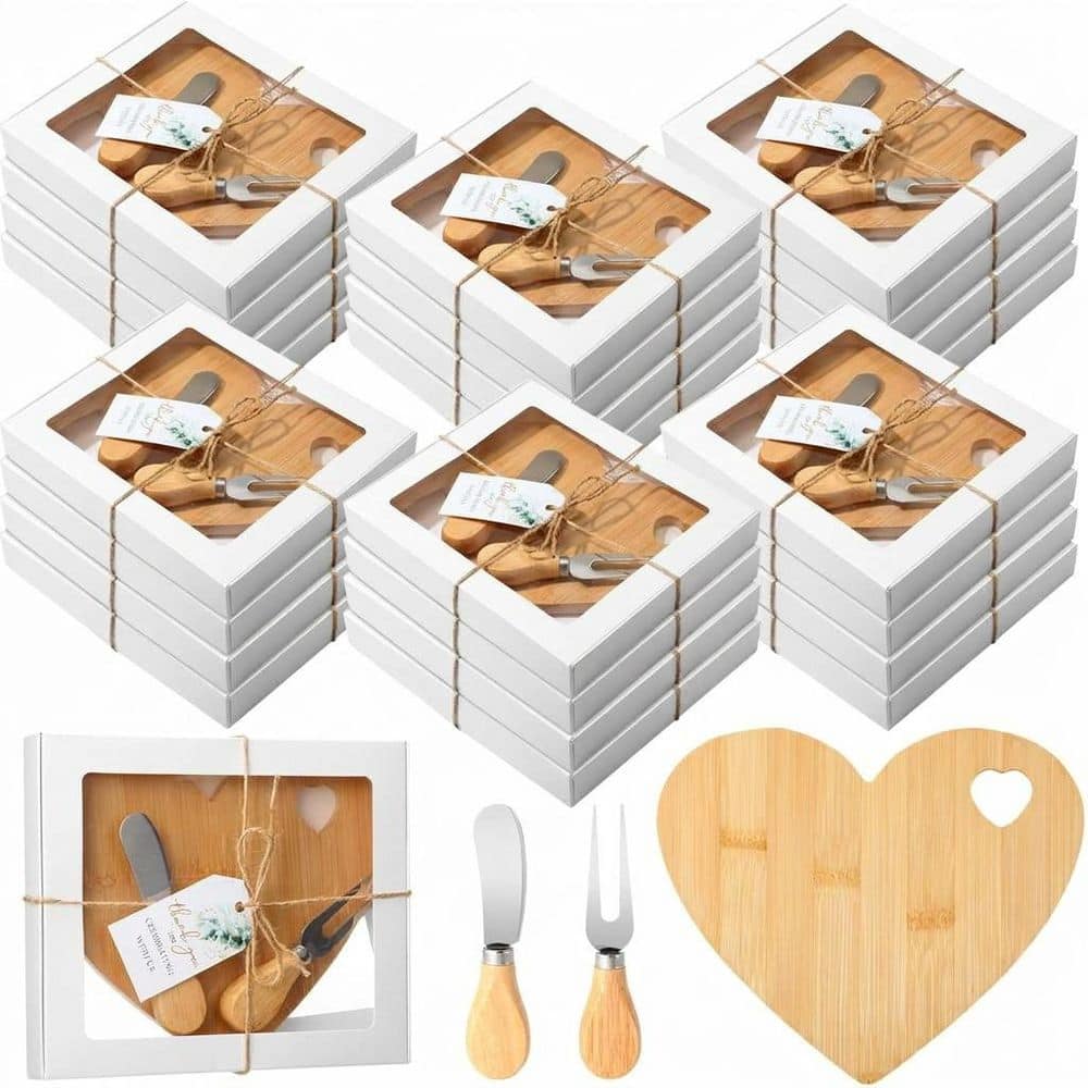 KHKFY 24-Set Heart-Shaped Bamboo Charcuterie Board with Stainless