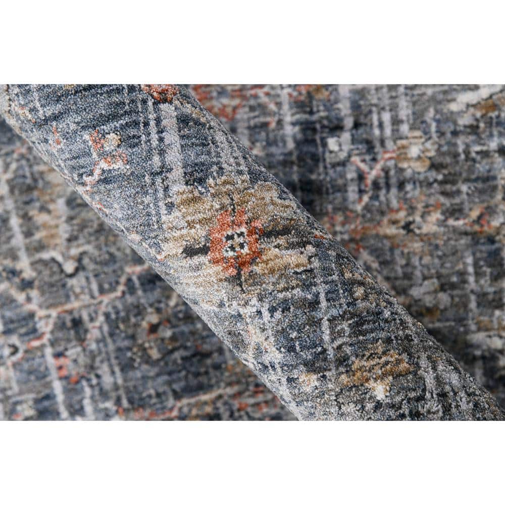 Charcoal Rectangular Oriental Synthetic Area Rug 5'3" x 7'6"
