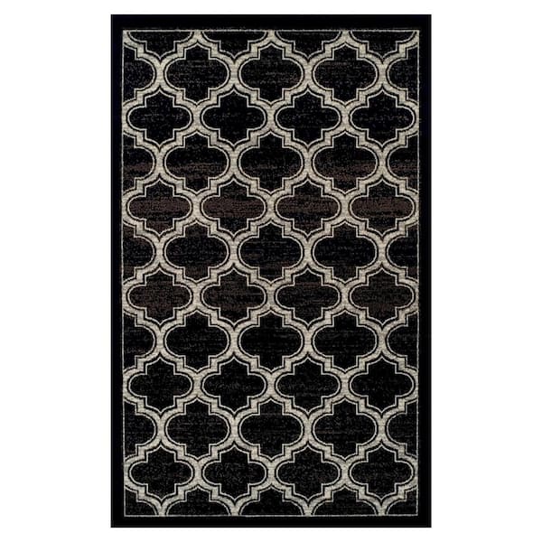 Bohemian Black 4 ft. x 6 ft. Trellis Polypropylene Area Rug