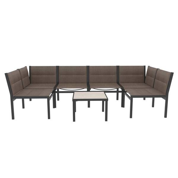 Zeus & Ruta 7-Piece Black Aluminum Outdoor Patio Zeus & Ruta 7-Piece Black Aluminum Outdoor Patio