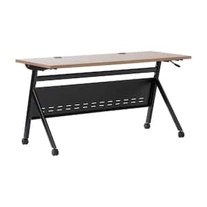 Davis Commercial Grade 24 in. Rectangular Walnut Top/Black Frame Composite Heavy-Duty Nesting Flip Training Table Desk