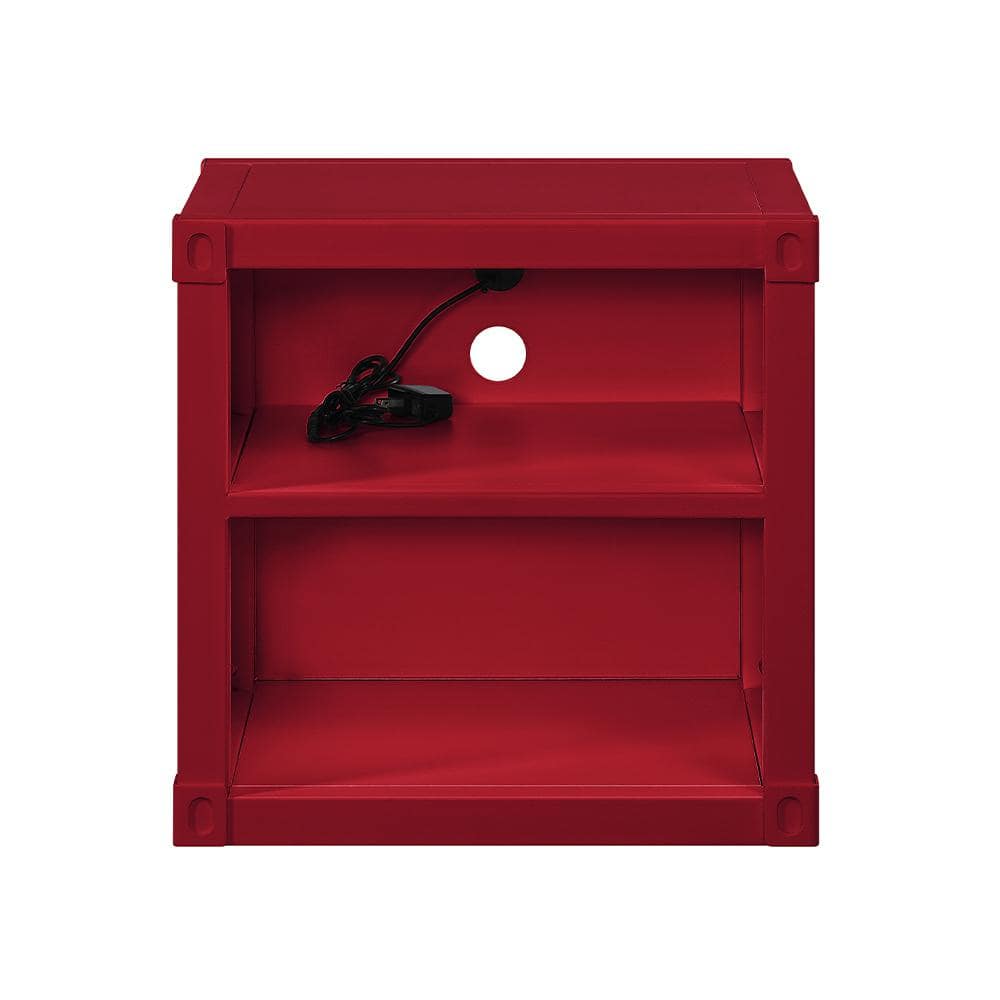 Cargo Container Red Metal Frame Nightstand 20" with Shelf