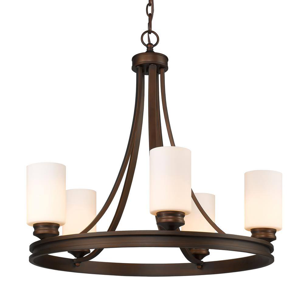 Sovereign Bronze 5-Light Chandelier with Opal Glass Shades