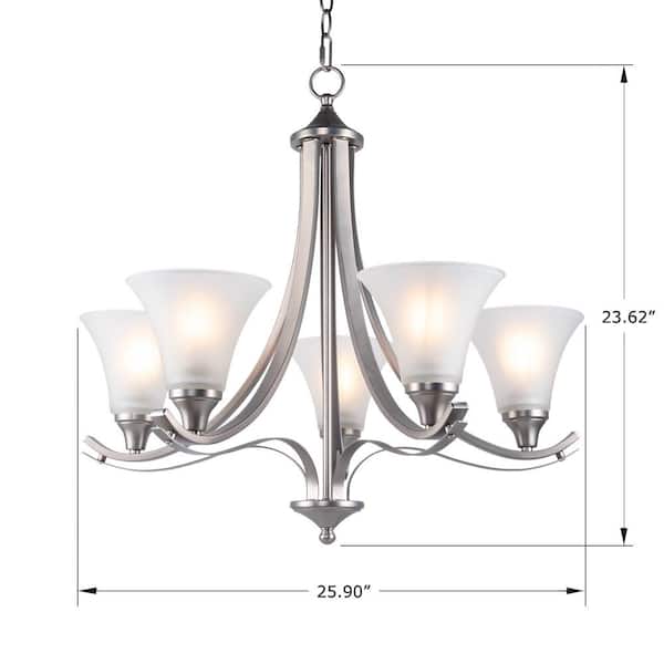 Gothic 5 Light Silver Classic, Silver Chandelier With White Shades