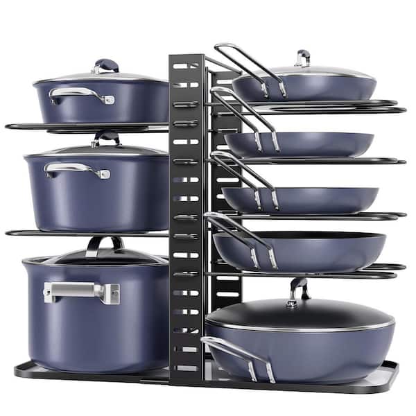 Numhew 8-Tier 14.96 in. H Black Adjustable Standing Pot Rack