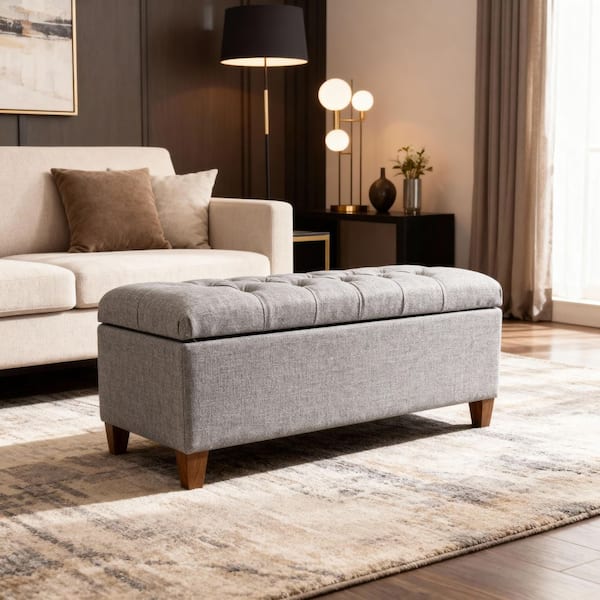 Ainsley 40 in. Gray Durable Polyester Bedroom Button Tufted Bench with Storage