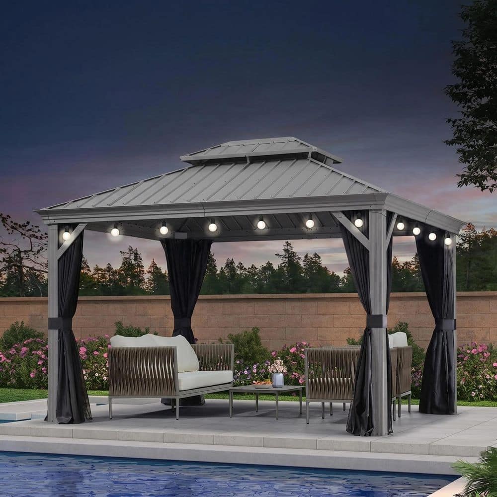 葉 ページ PURPLE LEAF 10 ft.x 12 ft.Light Gray Luxury Patio Outdoor Gazebo