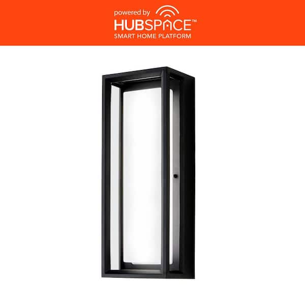 Home Decorators Collection Rockwood 14.93 in. Black Modern Integrated LED Color Changing Outdoor Wall Light Sconce (1-Pack) Powered by Hubspace