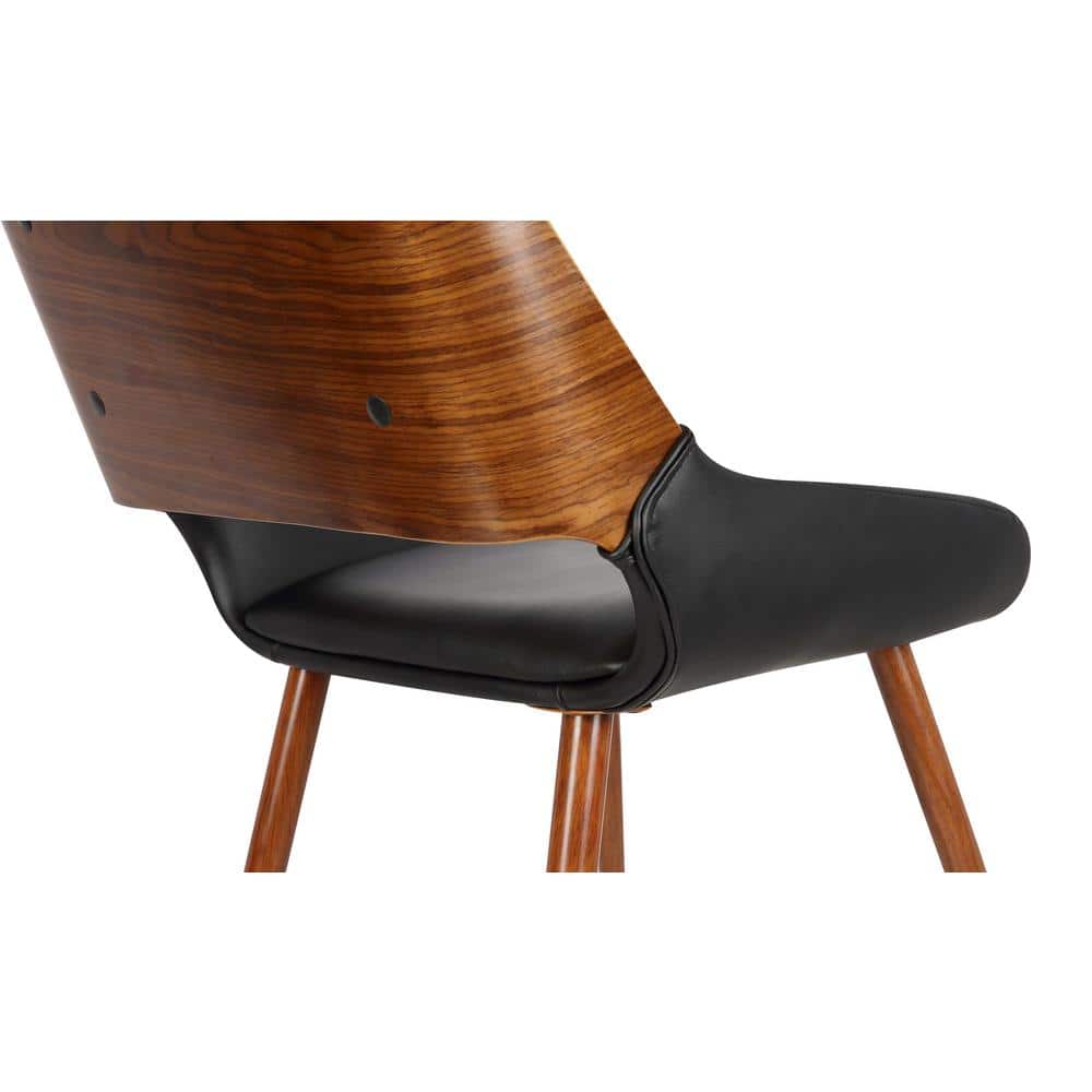 Mid-Century Modern Black Faux Leather Upholstered Side Chair with Walnut Wood Frame