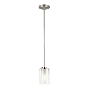 Elmwood Park 1-Light Brushed Nickel Hanging Mini Pendant with Satin Etched Glass Shade with LED Bulb
