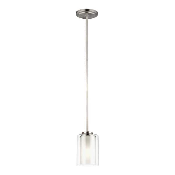 Generation Lighting Elmwood Park 1-Light Brushed Nickel Hanging Mini Pendant with Satin Etched Glass Shade with LED Bulb