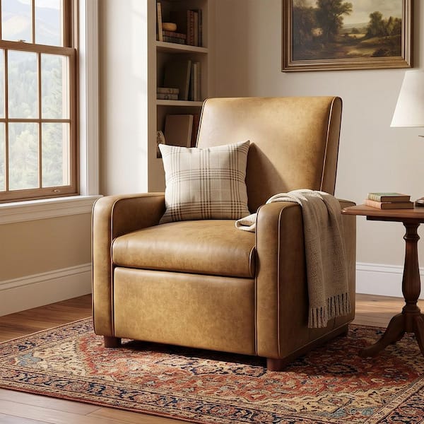 Modern Brown PU Faux Leather Upholstered Manual 2-Position Recliner Chair with Adjustable Backrest