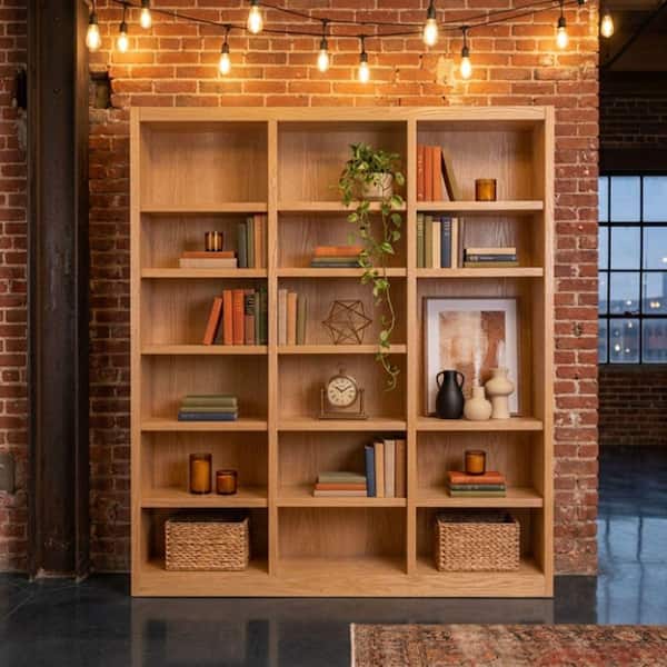 84 in. Dry Oak Wood 18-shelf Standard Bookcase with Adjustable Shelves