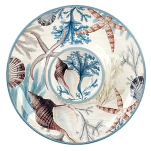 Beyond the Shore 13.5 in. Multi-Colored Earthenware Round Chip And Dip Server