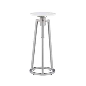 Fraser Adjustable Height Drink Table with Silver Iron Base and White Marble Top