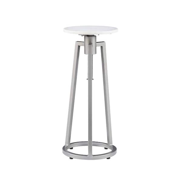 Linon Home Decor Fraser Adjustable Height Drink Table with Silver Iron Base and White Marble Top