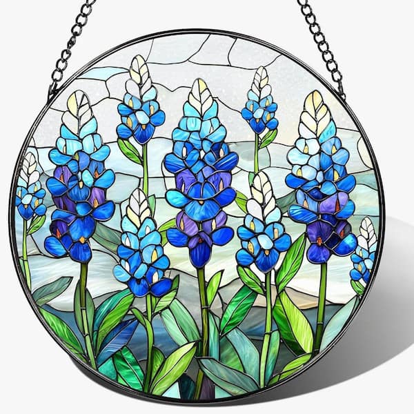 Blue Ornament Stained Glass Art Glass Window HDFSZHM4NM - The Home