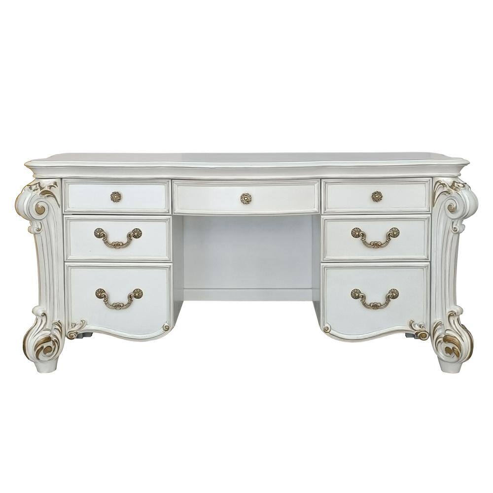 Vendome Beige and Antique Pearl Vanity Desk with Bench