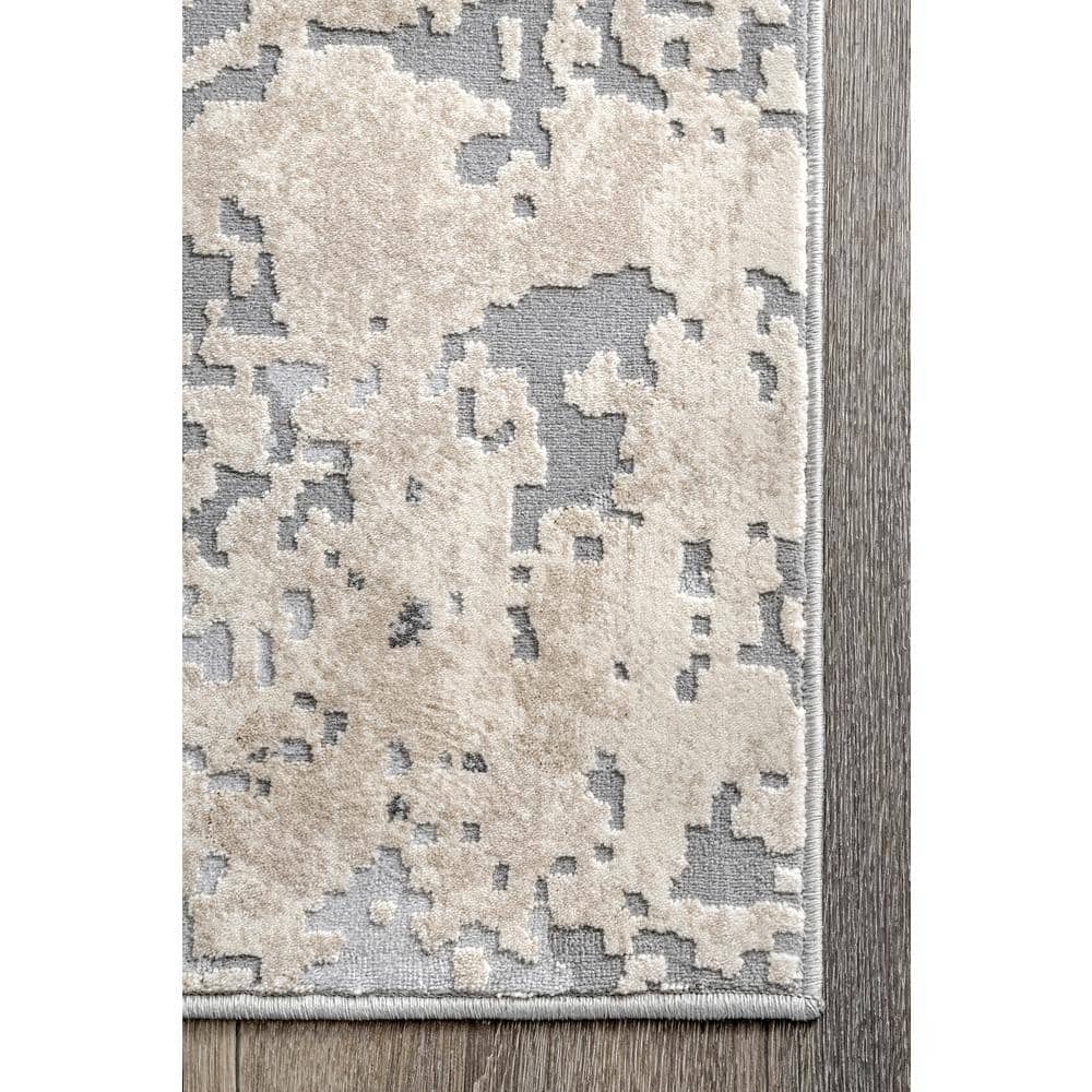 Beige and Gray Abstract Reversible 4' x 6' Synthetic Rug