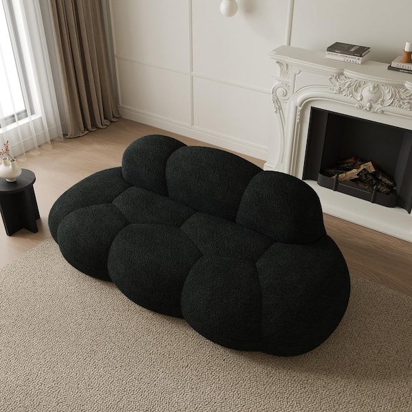 63 in. Armless Lamb Fleece Velvet Modular Cloud-Shaped Sectional Sofa Couch with Full Assembled in Black