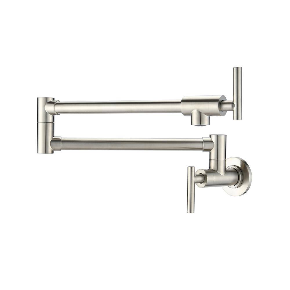 YASINU Contemporary 2Handle Wall Mounted Pot Filler in Brushed Nickel