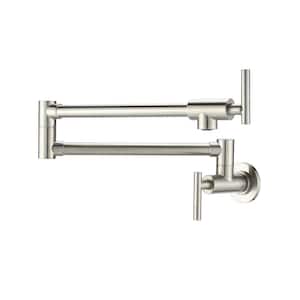 Contemporary 2-Handle Wall Mounted Pot Filler in Brushed Nickel