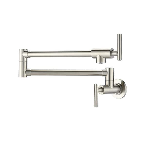 YASINU Contemporary 2-Handle Wall Mounted Pot Filler in Brushed Nickel